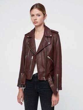 ALL SAINTS Balfern Leather Jacket In Burgundy